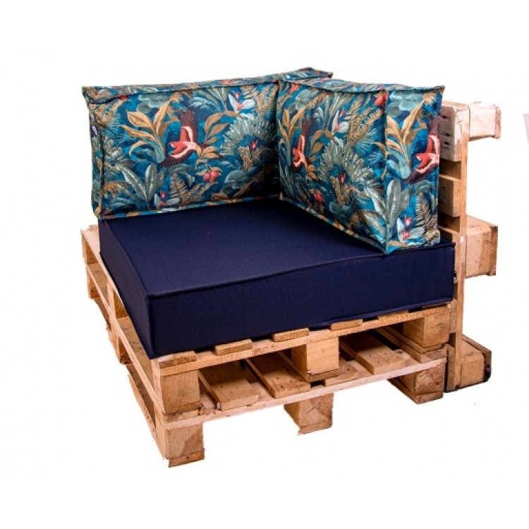 Paletové sedenie Golden Garden GG46/1 podsedák a vankúš 80cm x 80cm x 15cm Tmavo modrá s kvietkami